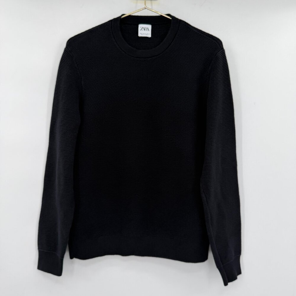 ZARA Black Textured Knit Sweater Women Medium Crewneck Minimalist